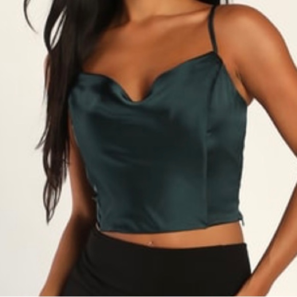 Ever So Sultry Emerald Green Satin Cowl Neck Cami Tank Top
